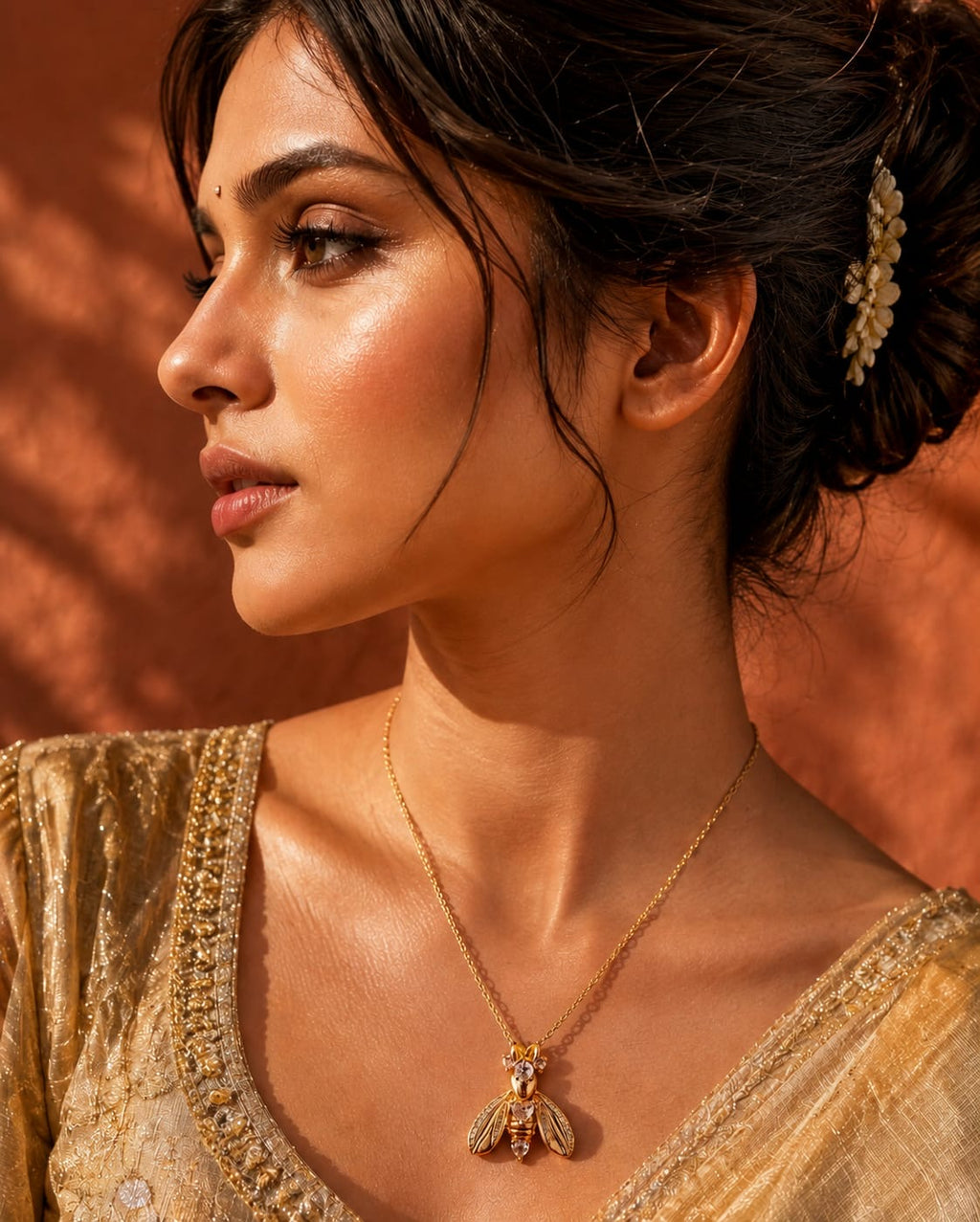 Golden Bee Pendant Necklace